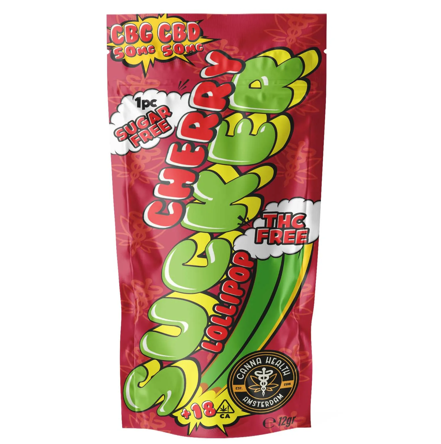cbg cbd Lollipop - cherry cbg 50mg 50mg cbd - Canna Health Amsterdam CBG - CBD LOLLIPOP - LUTSCHER: Kirsche - 50 mg CBG, 50 mg CBD – Bild 1