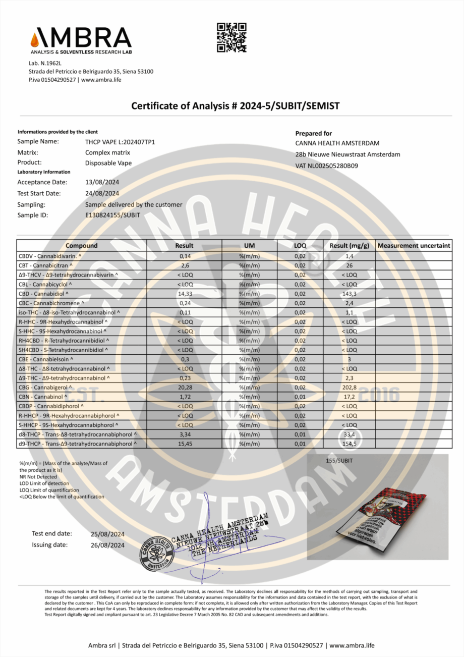 THCp Vape-Kartusche: Nicht aromatisiert - 1ml – Bild 2